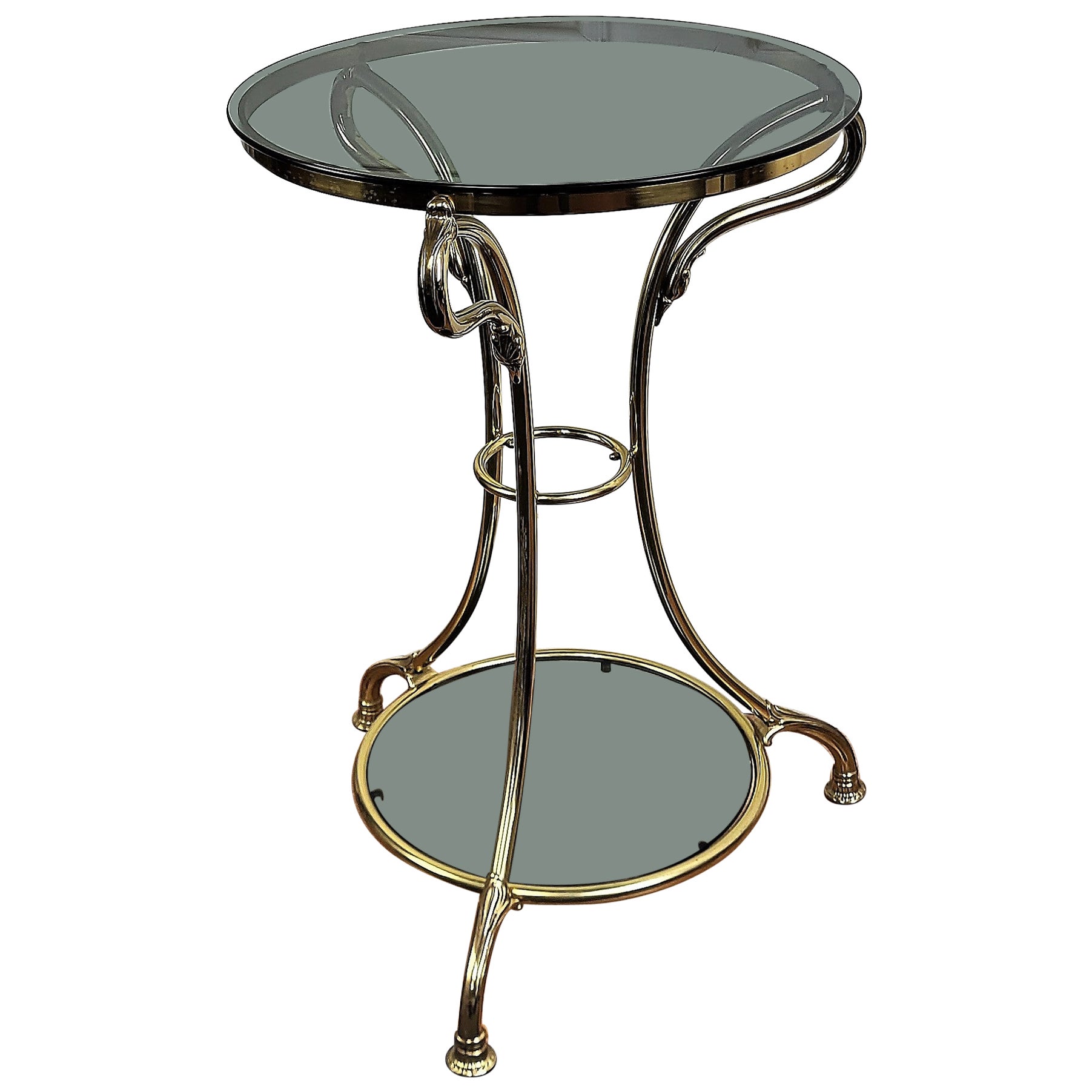 Table d'appoint Guéridon en laiton et verre fumé des années 1960 - Italie Moderne Régence Néoclassique