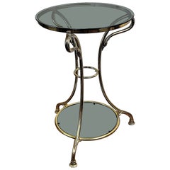 1960s Italian Modern Regency Neoclassical Brass Smoked Glass Gueridon Side Table