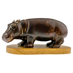 Vintage Gunnar Nylund, Stoneware Sculpture of a Hippo, Rörstrand, Sweden, circa 1955