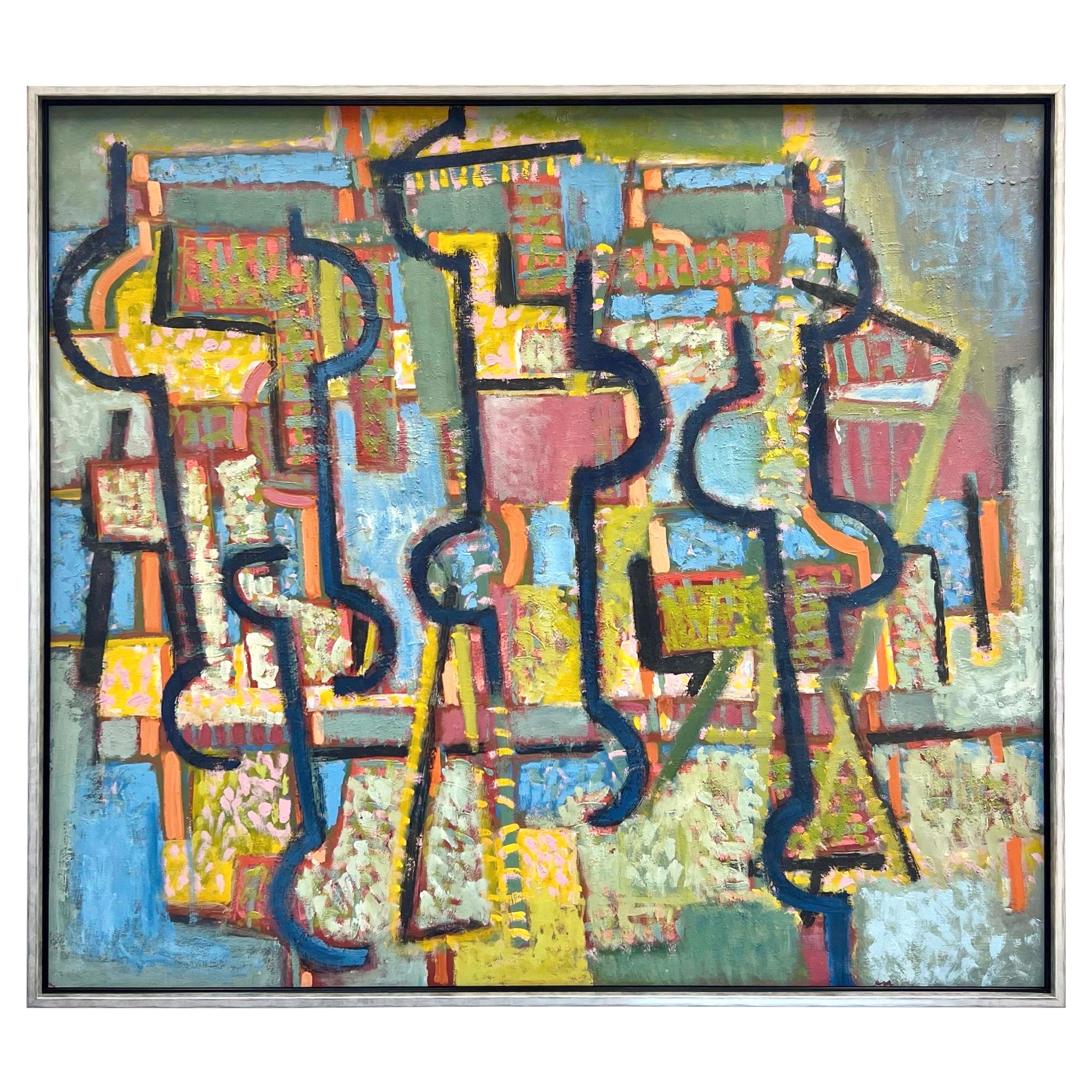 Ben Wilson Large Abstract Oil on Board New York School, 1970s For Sale