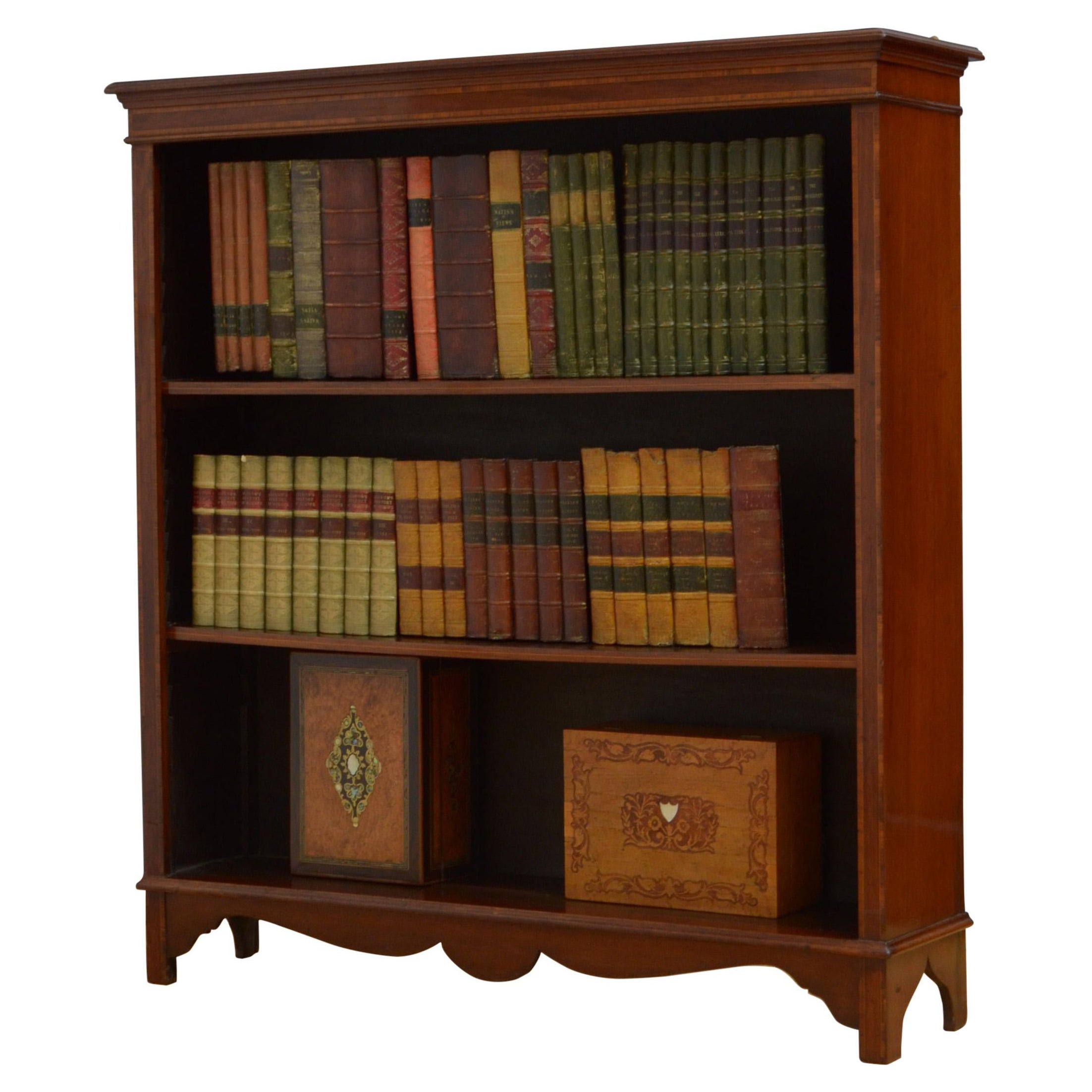 Edwardian Mahogany and Inlaid Open Bookcase For Sale