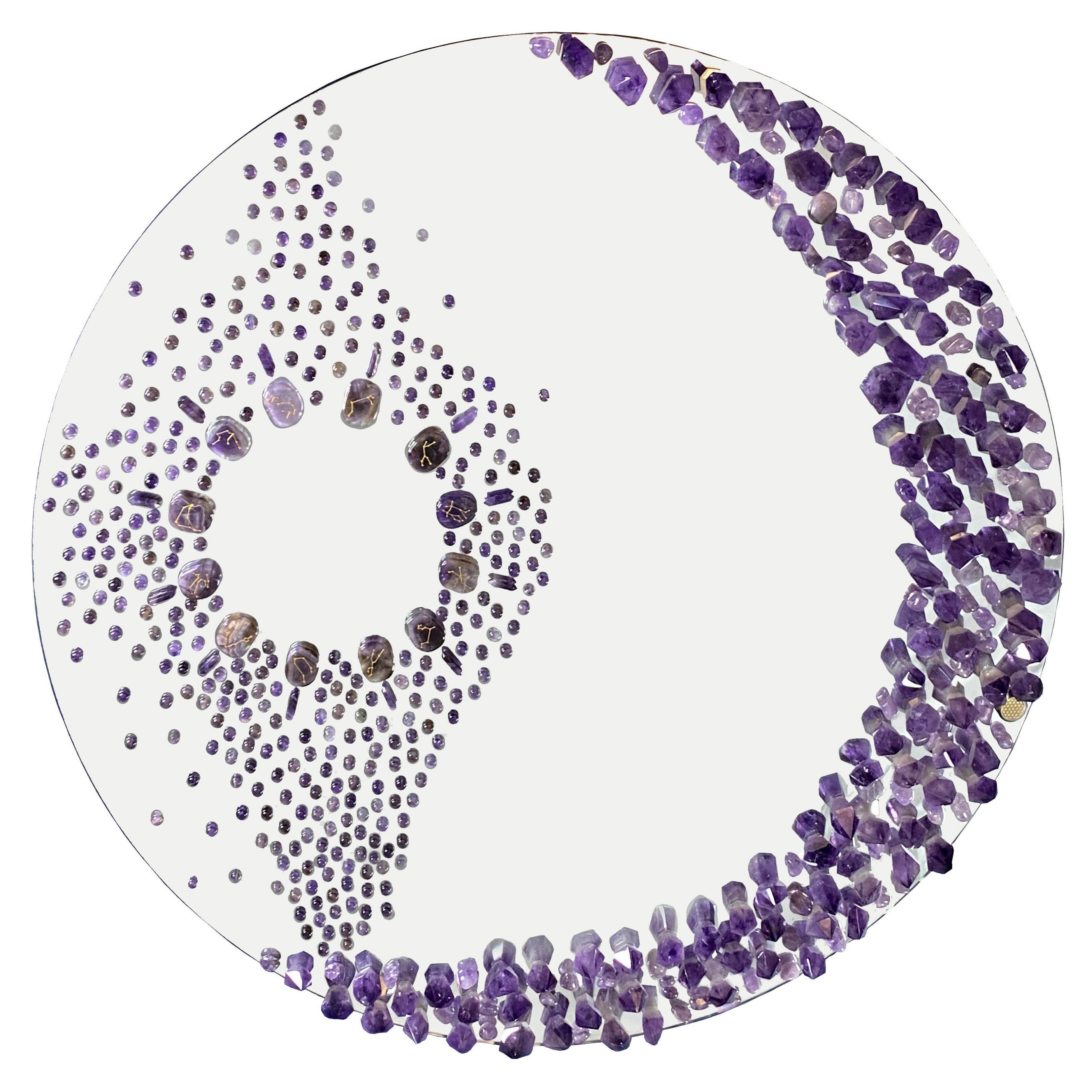 Wall Mirror, Adorned with 635 Amethysts, Handmade by Aline Erbeia