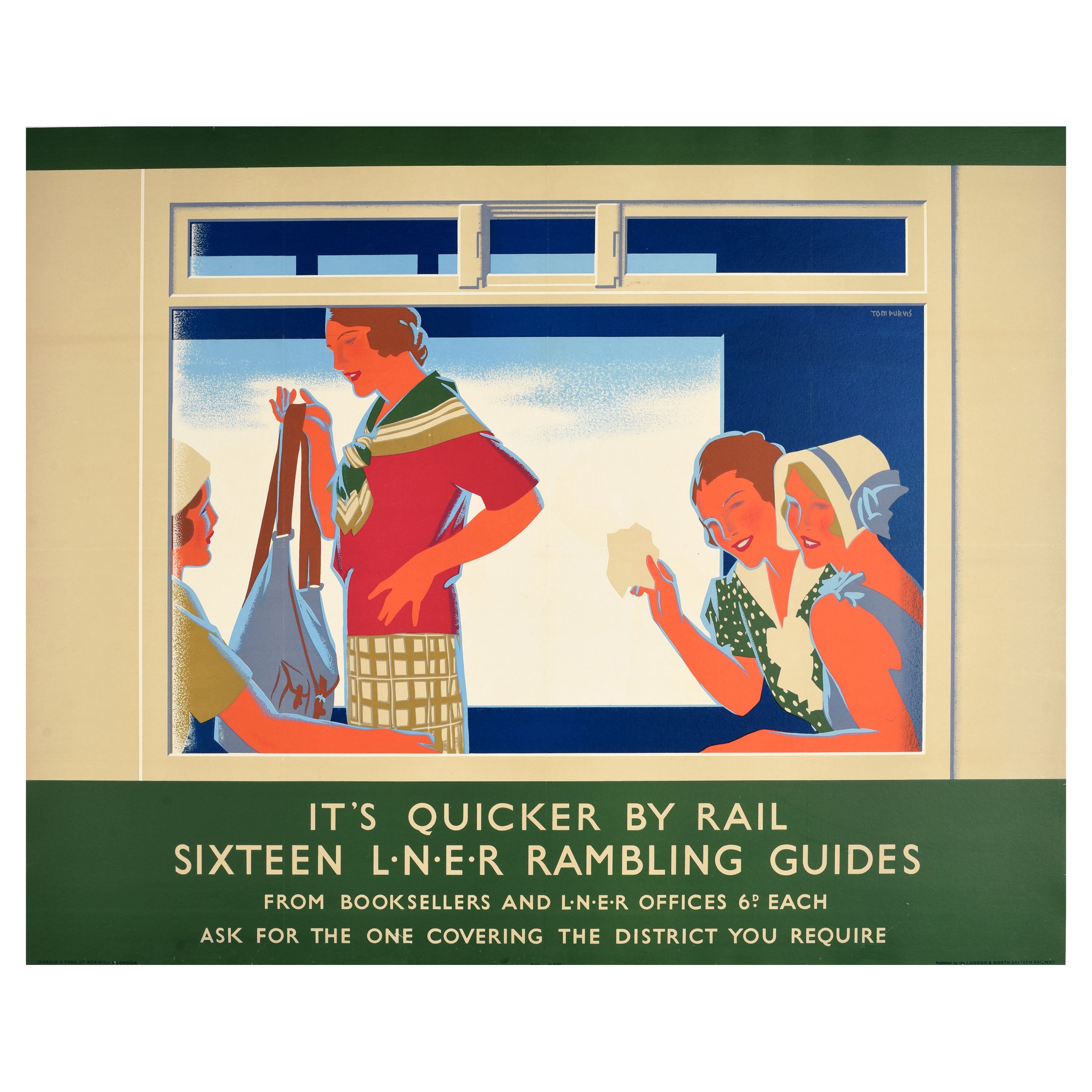 Affiche publicitaire originale de voyage vintage LNER Rambling Guides de Tom Purvis Art