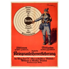 Original Antique War Propaganda Poster War Loan Insurance WWI Austria Soldier