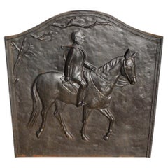 American Cast Iron Fireback with Gentleman Riding on Horse, 20th Cent. Virginia