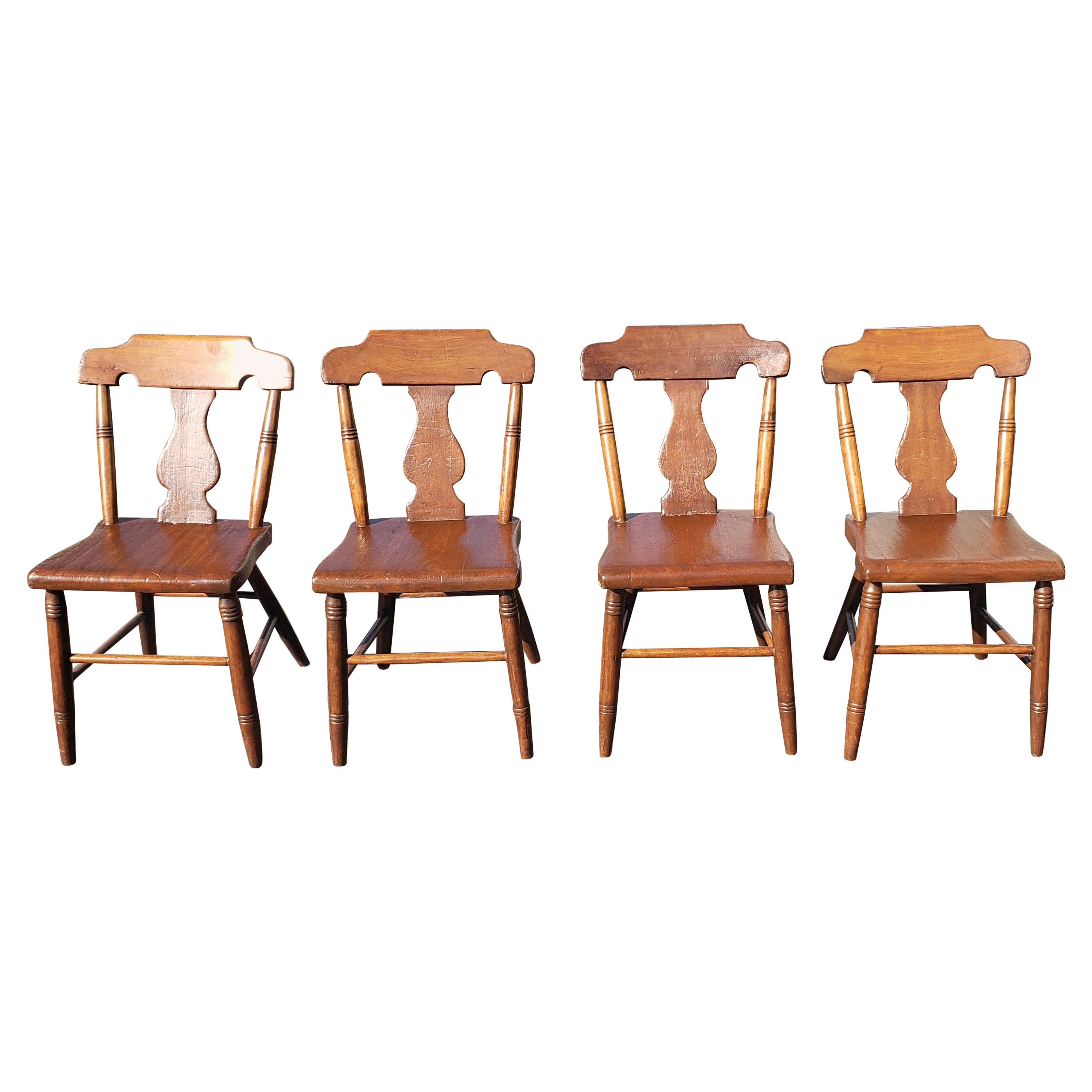 Set of 4 Early American Yew Wood Side Chairs, circa 1840s