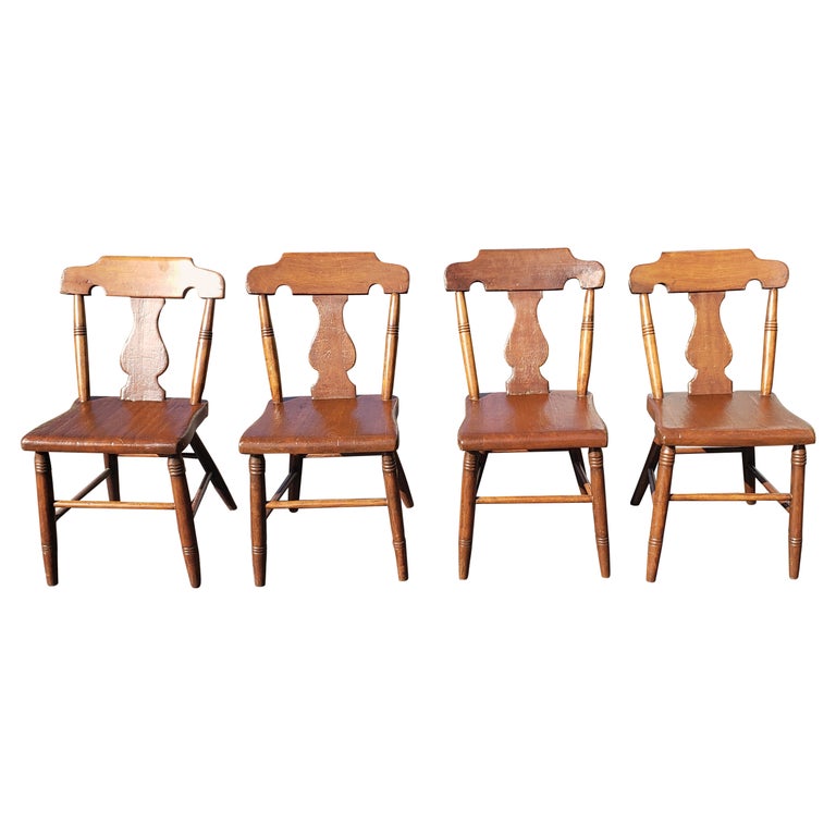 Set of 4 Early American Yew Wood Side Chairs, circa 1840s For Sale at