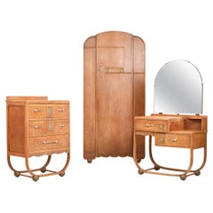Heals Limed Oak Art Deco Bedroom Furniture Suite, 1930s