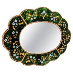 Vintage Flower Painting Mirror, Spain, 1960s