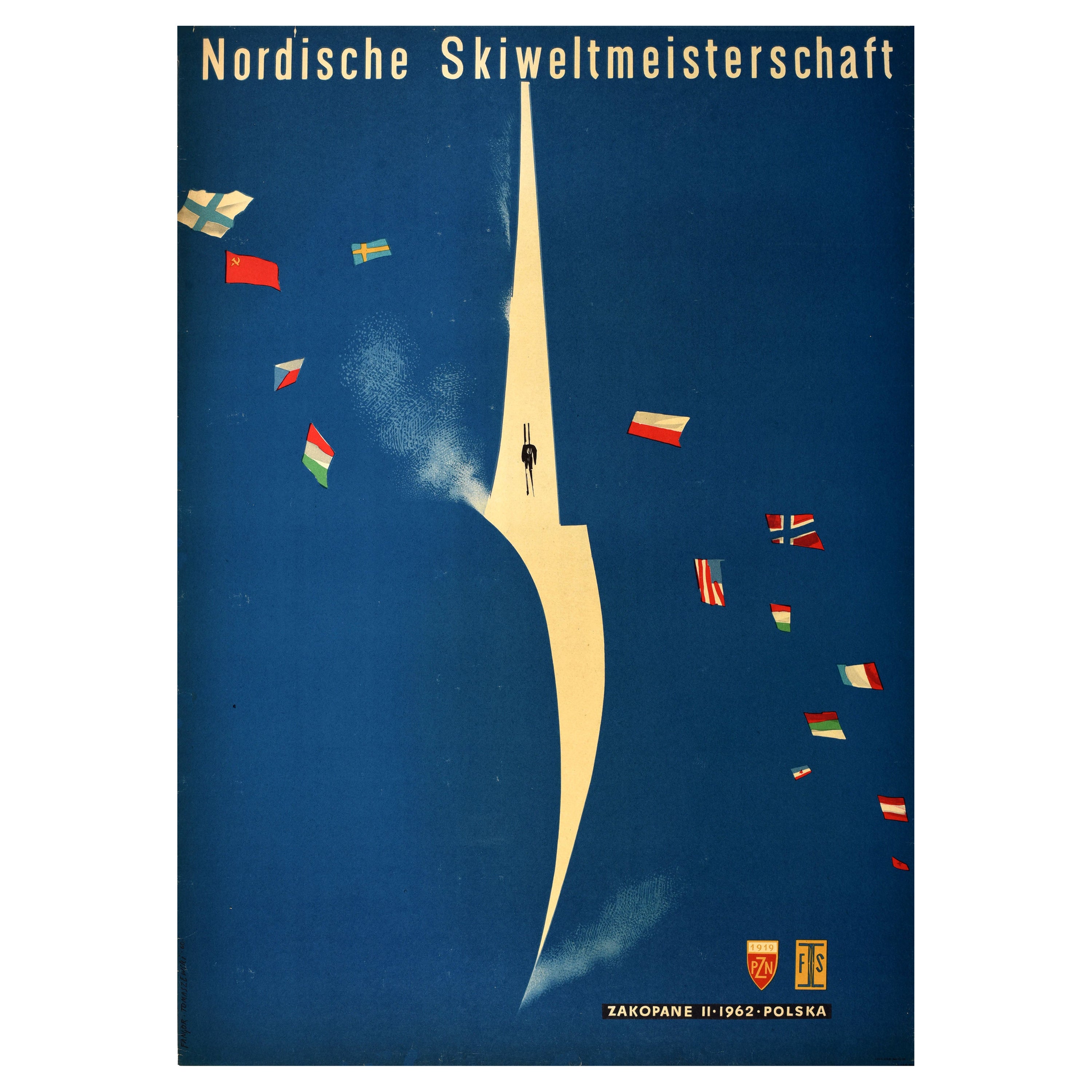 Original Vintage Winter Sport Poster Nordic World Ski Championships Poland Art For Sale