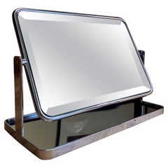 Retro Midcentury Table Mirror in Chrome and Glass with Bevel Edges