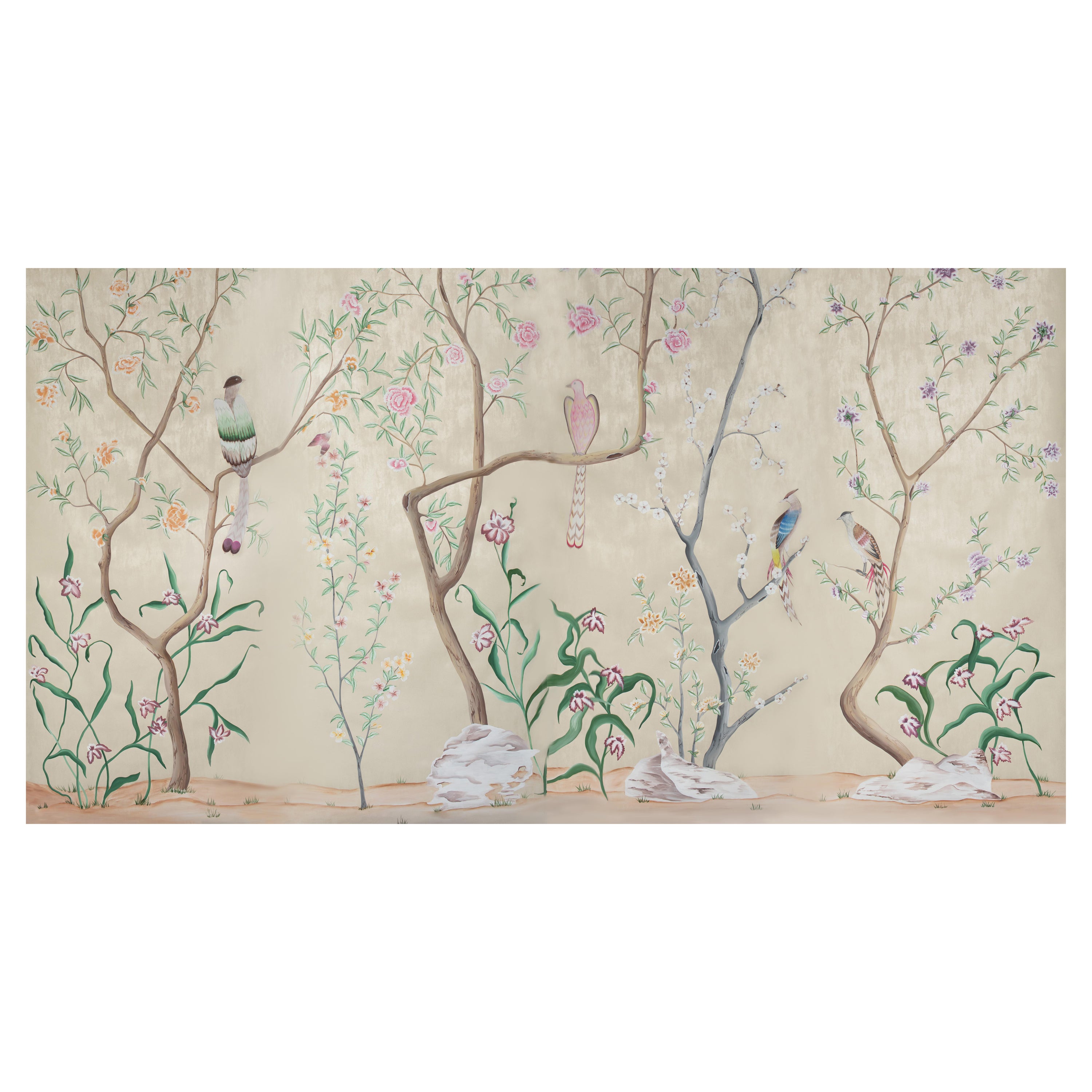 Chinoiserie Handpainted Chinese Wallpaper Bridgerton Tribute to Danbury For Sale