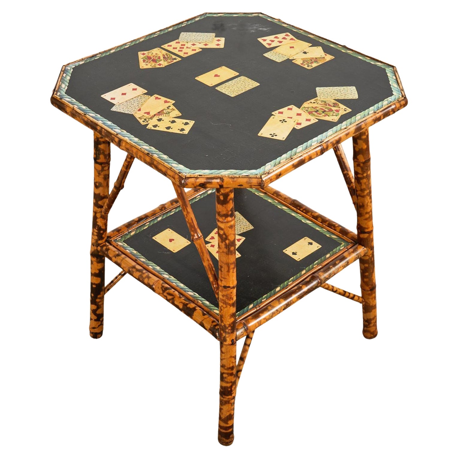 Table centrale anglaise en trompe-l'œil en bambou et écaille de tortue du 19ème siècle