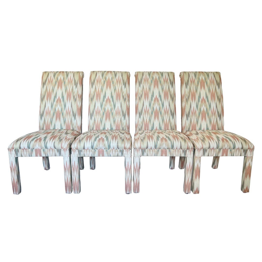Four 1980s Postmodern High Back Parsons Chairs