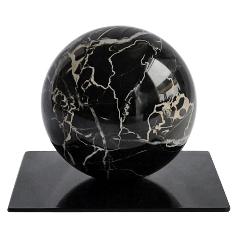 Handmade Metal Paperweight with Sphere in Portoro Marble For Sale
