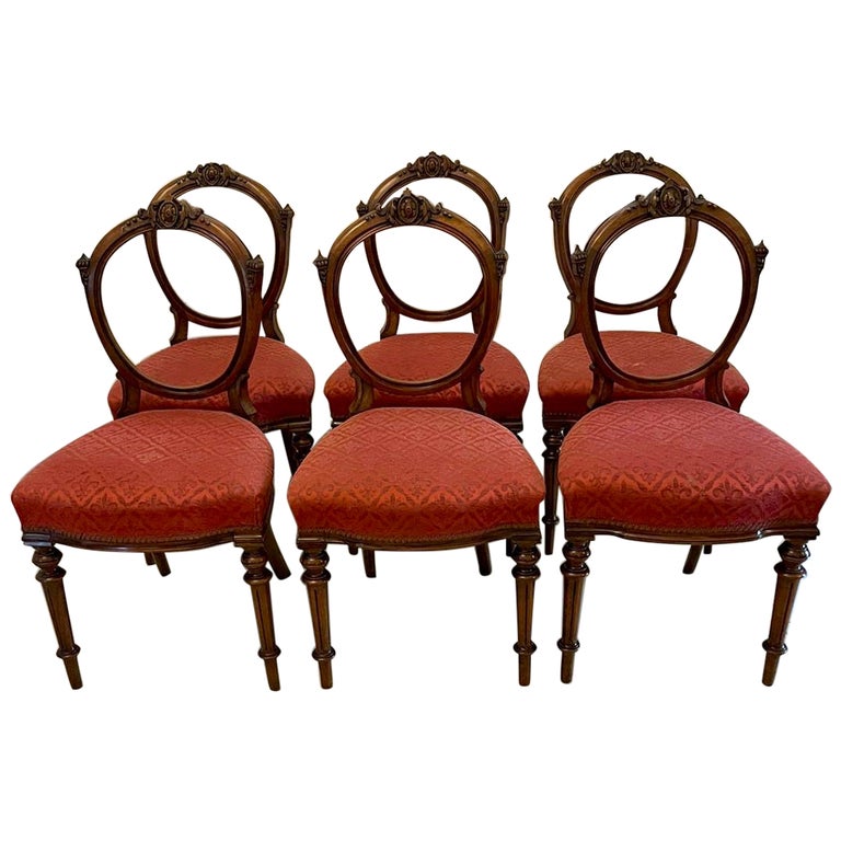 Fine Quality Set of 6 Antique Victorian Walnut Dining Chairs For Sale at 1stDibs