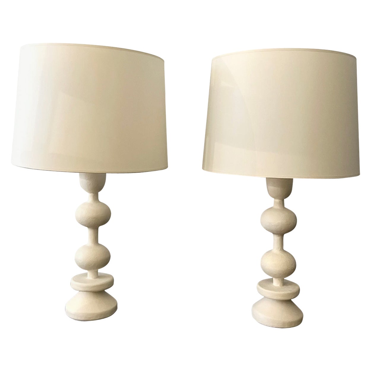 Pair of Stuccoed Plaster Table Lamps, Model " TOTEM" For Sale