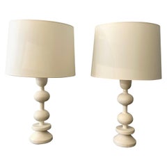 Pair of Stuccoed Plaster Table Lamps, Model " TOTEM"