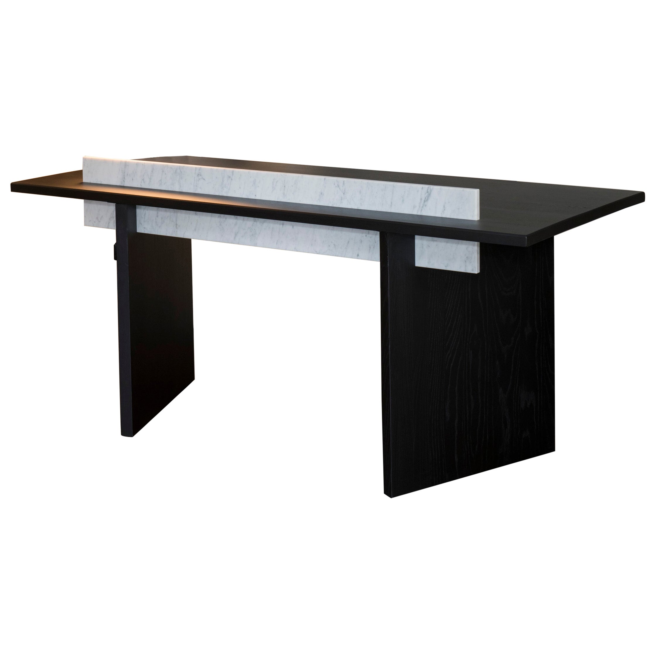 Desk in Solid Black Ash and White Carrare Marble - om34 by Mjiila For Sale