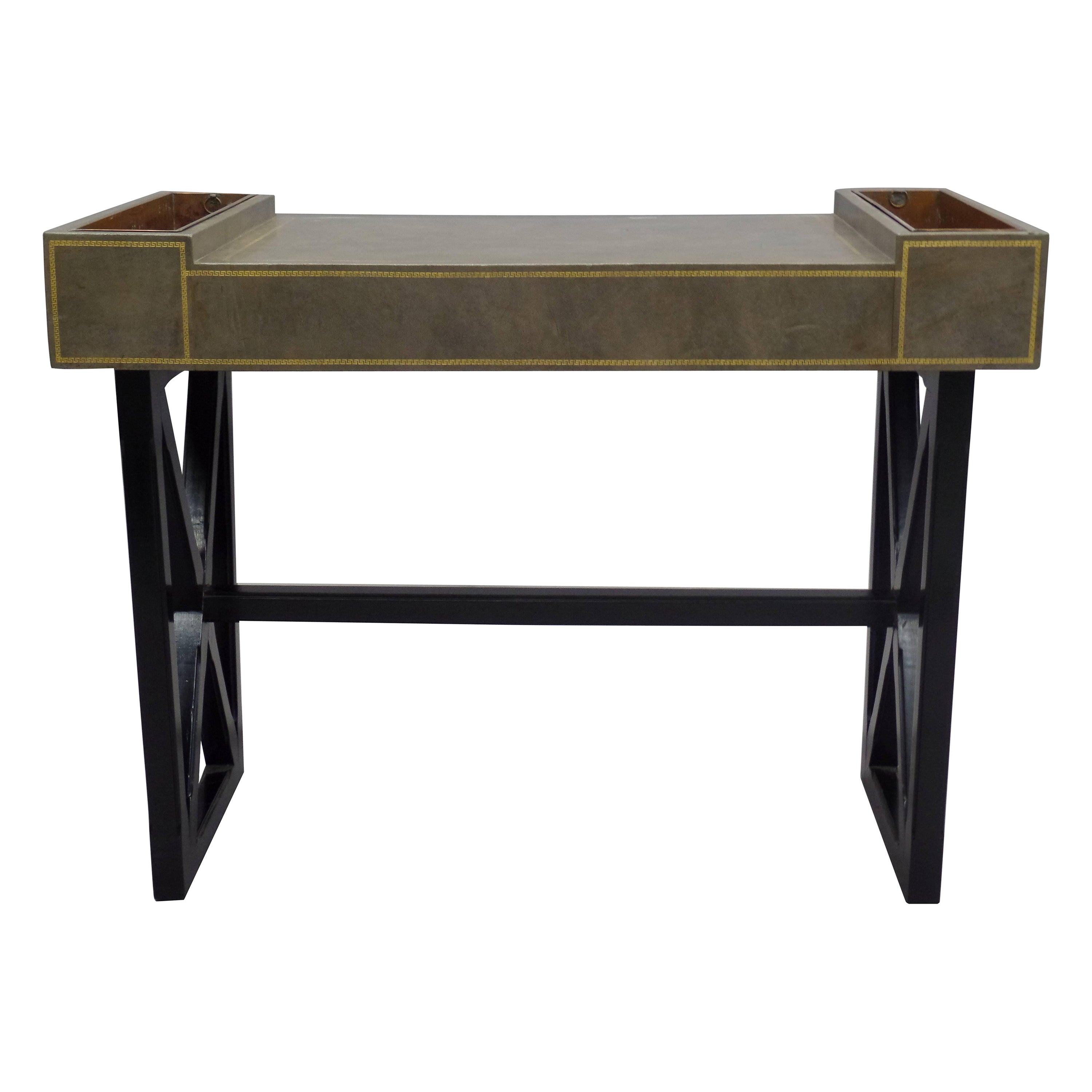 French Modern Neoclassical Ebony & Leather Desk /Writing Table, JeanMichel Frank