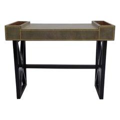 Vintage French Modern Neoclassical Ebony & Leather Desk /Writing Table, JeanMichel Frank