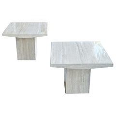 Travertine Marble Pair of Side Tables