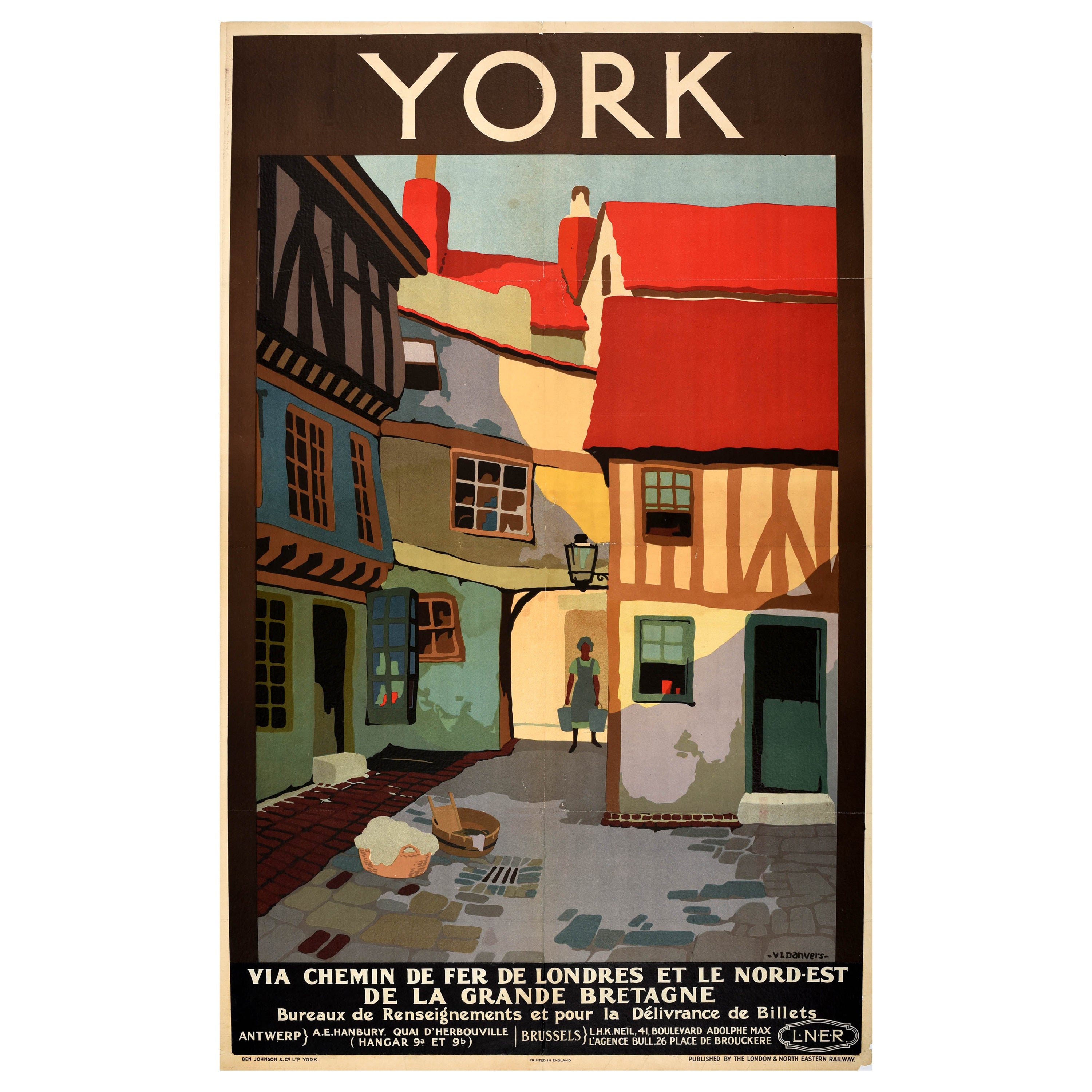 Affiche de voyage d'origine ancienne York LNER Railway Little Shambles Danvers Angleterre