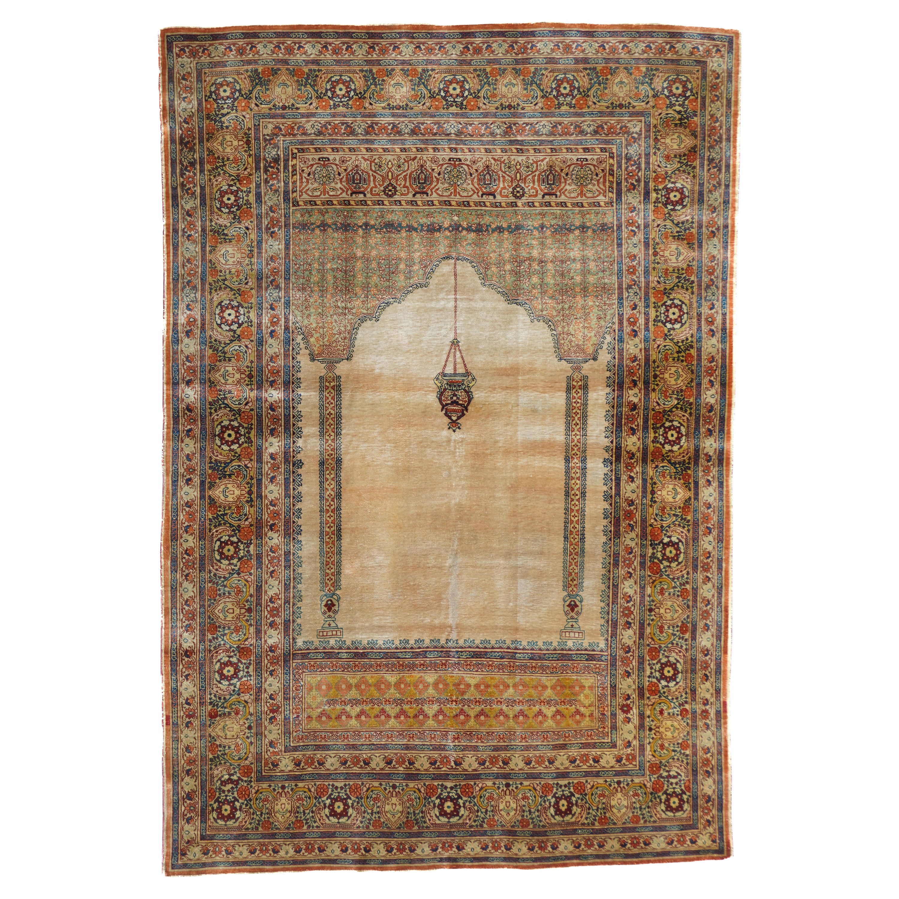 Antiker Seiden-Tabriz-Teppich aus Täbris 3'9'' x 5'8''