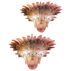 Pair of Fantastic Pink Color Murano Glass Palmette Chandelier