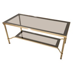 Vintage Rectangular Brass Coffee Table with Mirrored Glass Edges, Italy