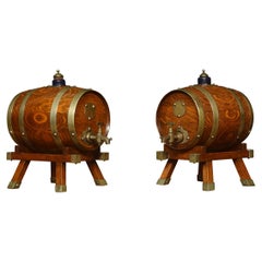 Antique Pair of Oak Brass Bound Spirit Barrels