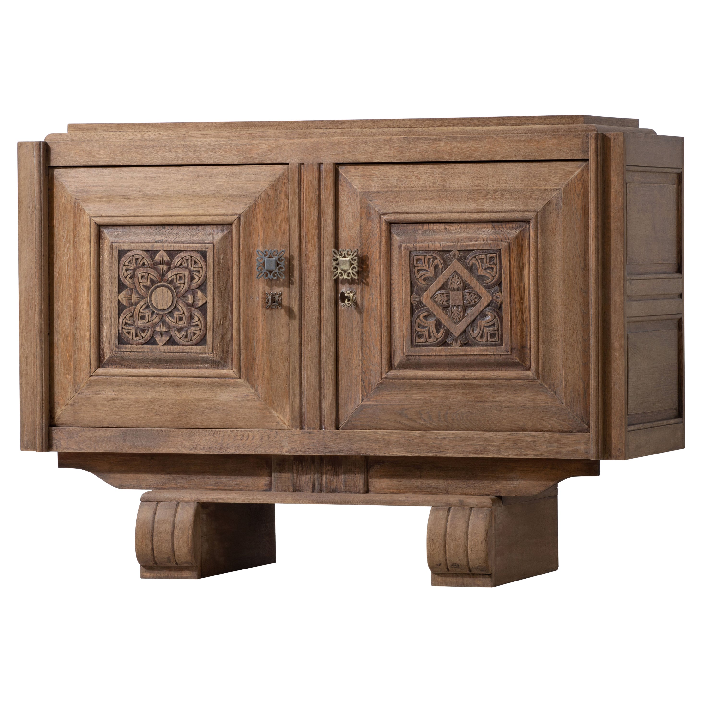 French Solid Oak Credenza, 1940s For Sale