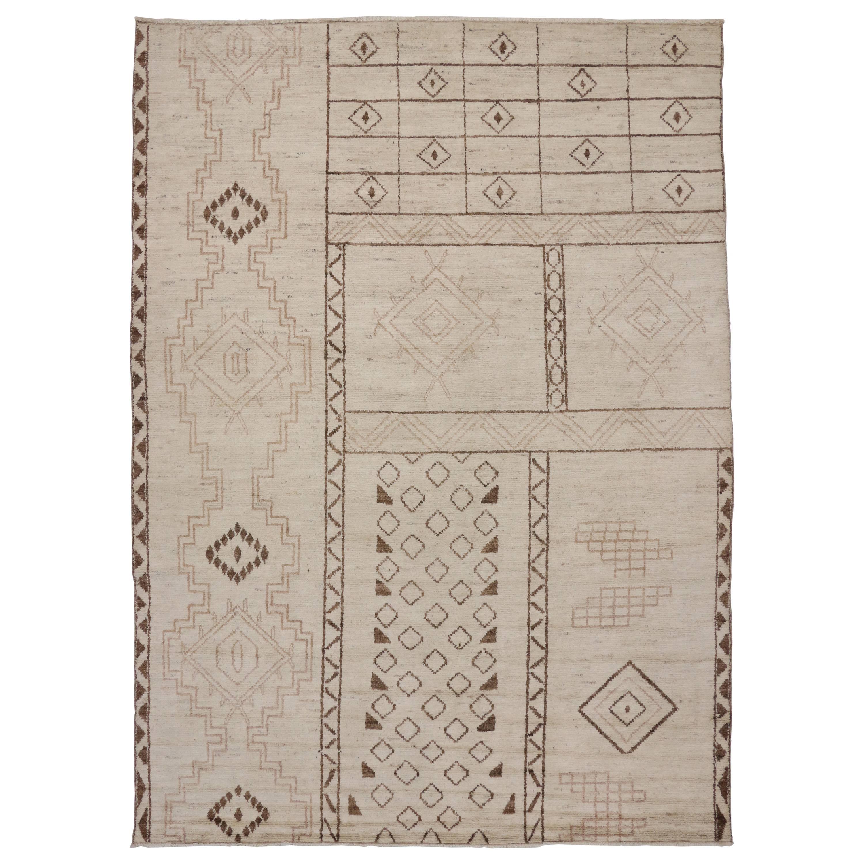 Contemporary Moroccan Area Rug with Tribal Design
