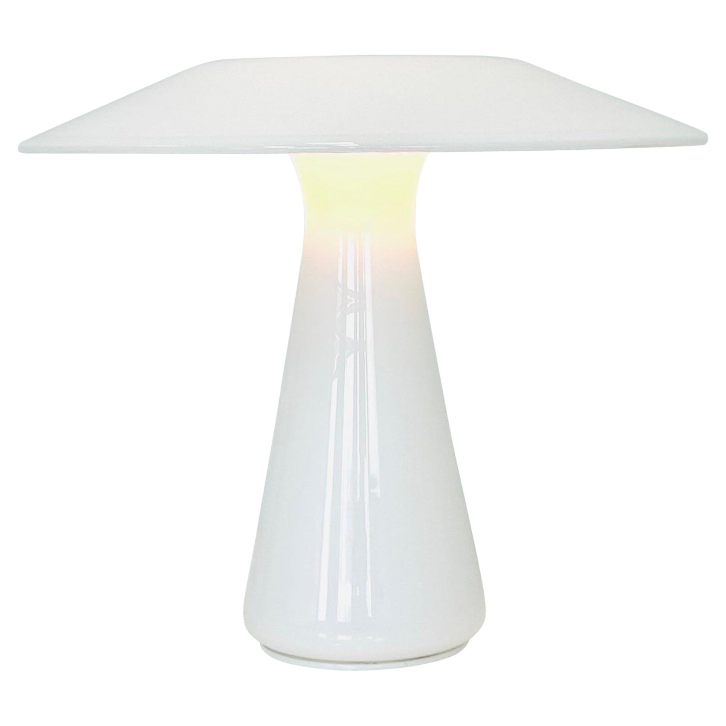 A white Mushroom Glass Desk Lamp by Sidse Werner for Holmegaard, 1980s, Denmark For Sale