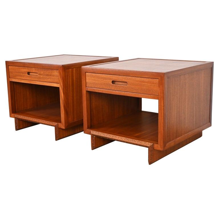 Frank Lloyd Wright Taliesin Mahogany End Tables or Nightstands