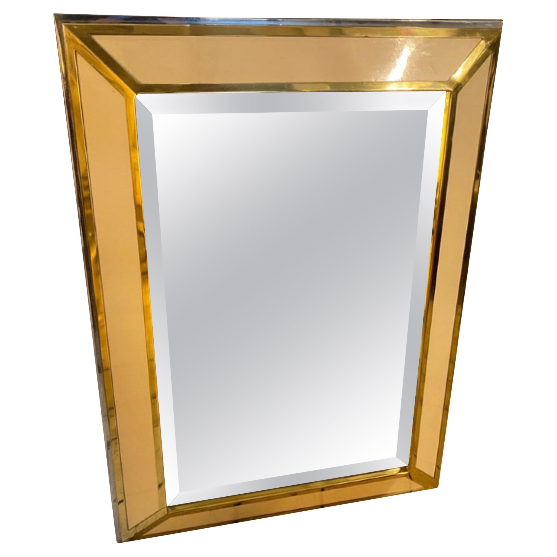 1970s Romeo Rega Style Mid-Century Modern Chrome and Brass Italian Wall Mirror