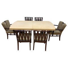 Art Deco Paul Frankl for Johnson Furniture Mahogany and Cork Dining 9 Piece Set