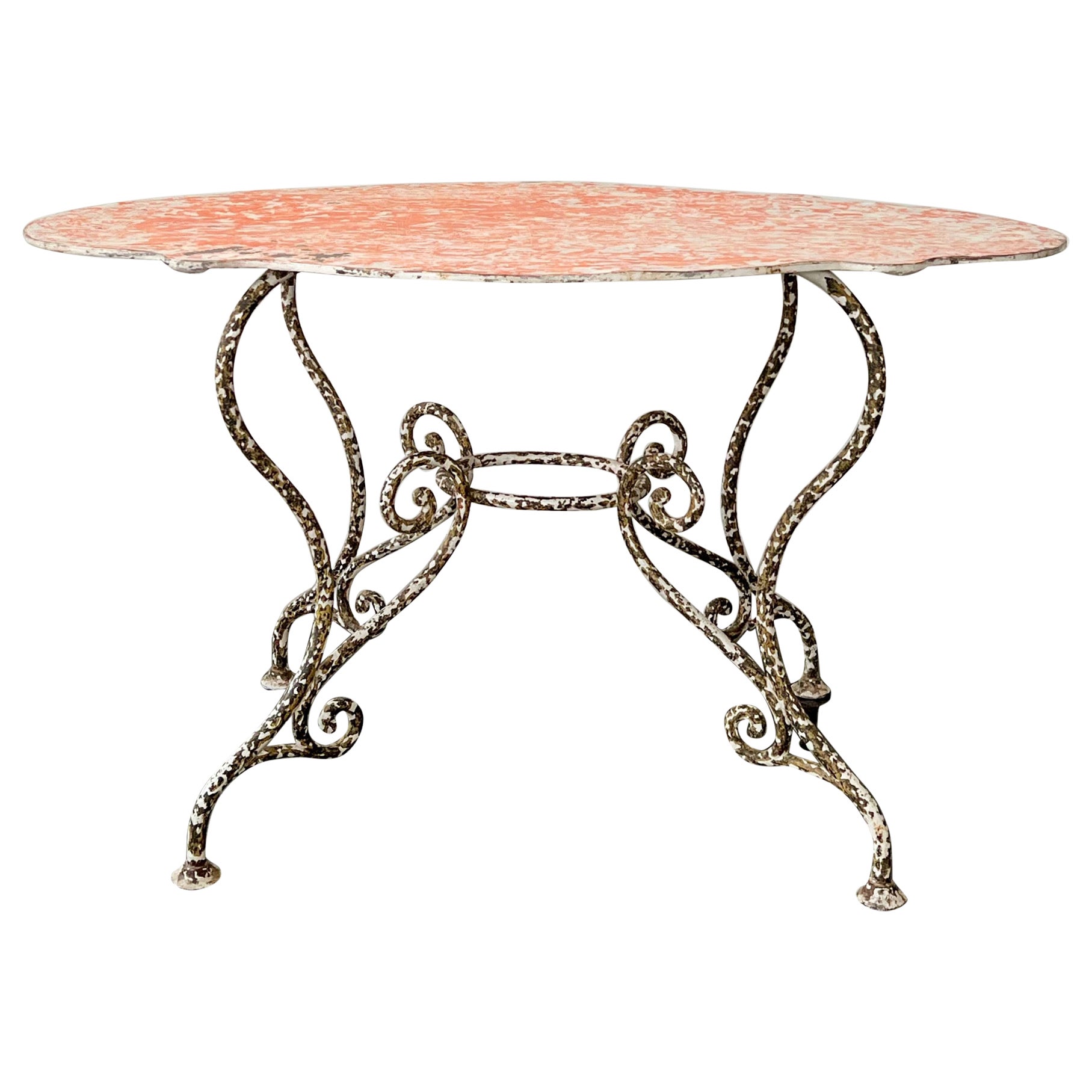 Antique Large French Iron Garden Table with Shaped Top
