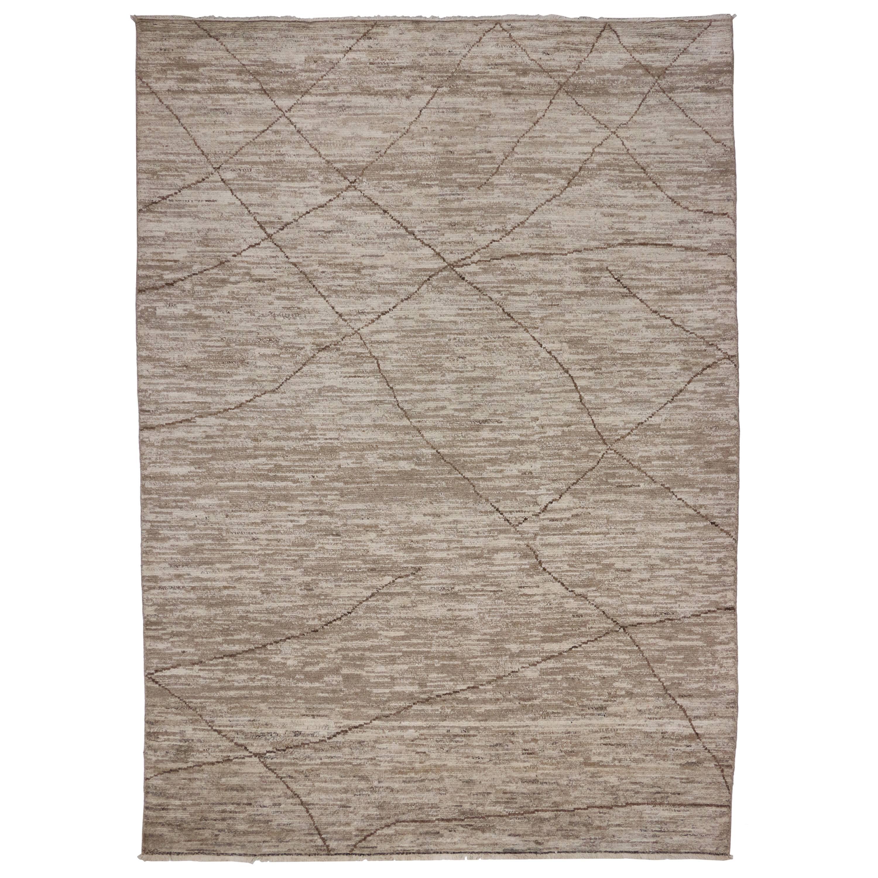 New Contemporary Moroccan Area Rug with Modern Design, Warm Neutral Earth Tones