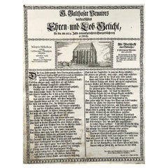 Antique 1661 Broadsheet, Ode to the City Library, Zurich, Switzerland, Bibliothecography