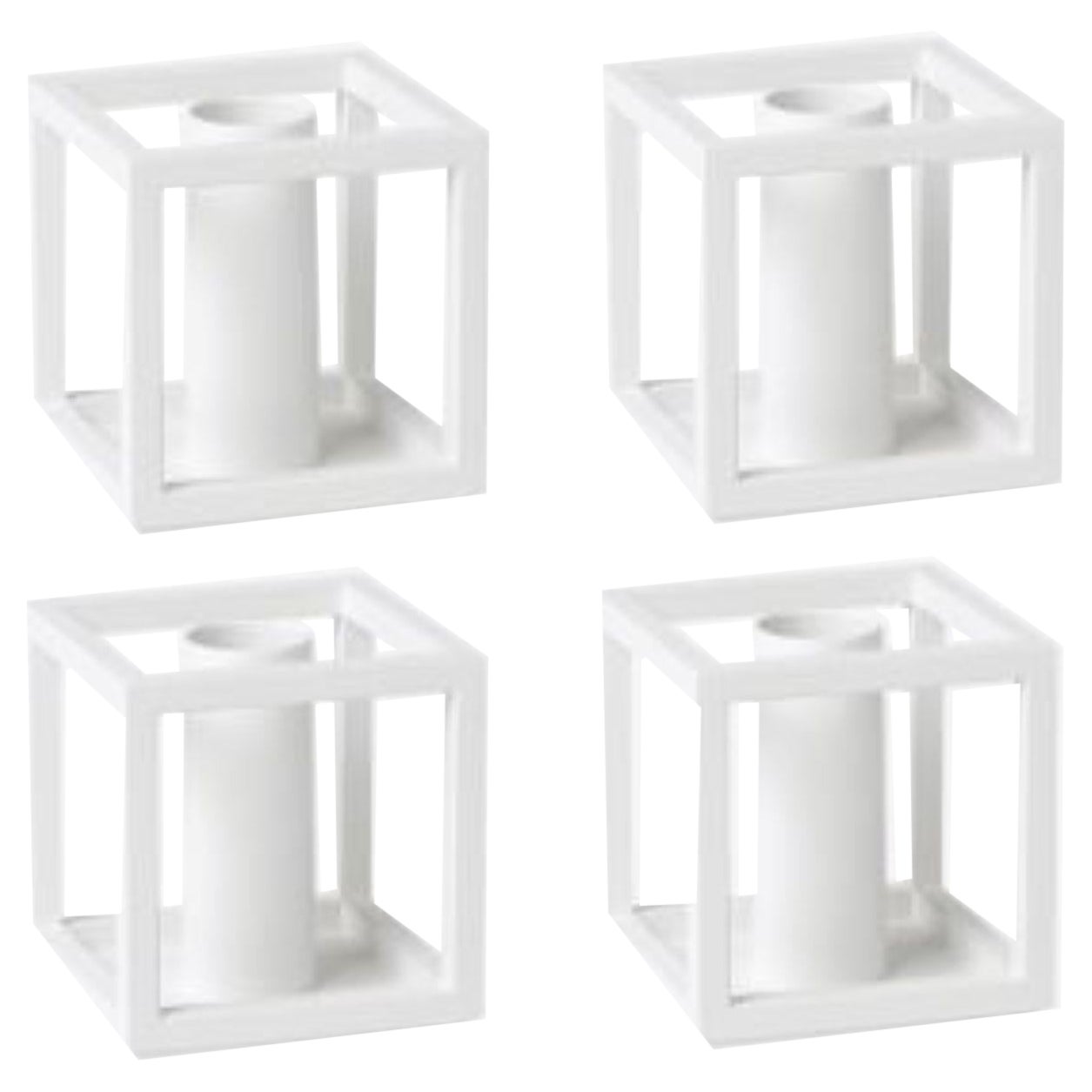 Set of 4 White Kubus 1 Candle Holders by Lassen For Sale