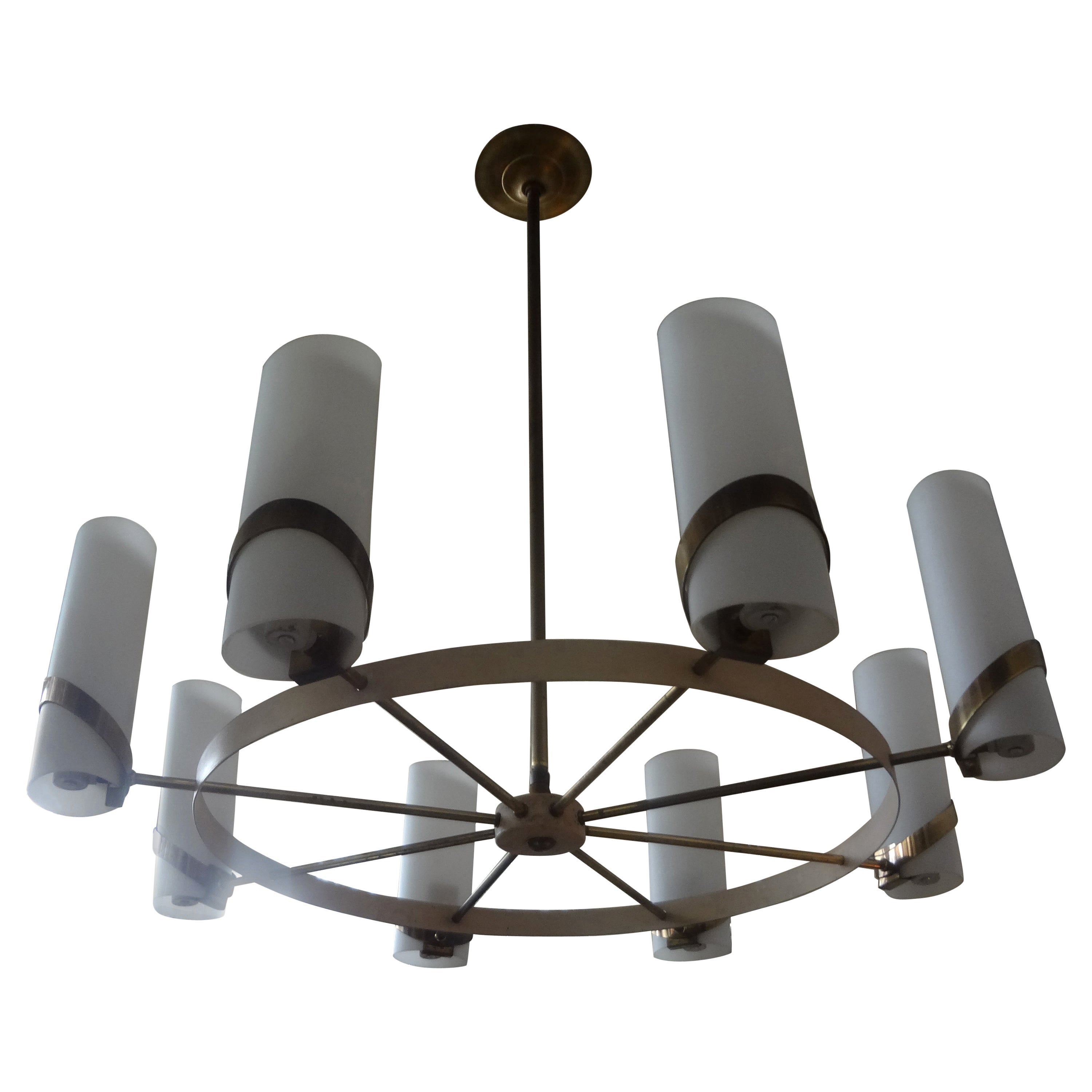 Italian Modern Brass and Glass Chandelier For Sale
