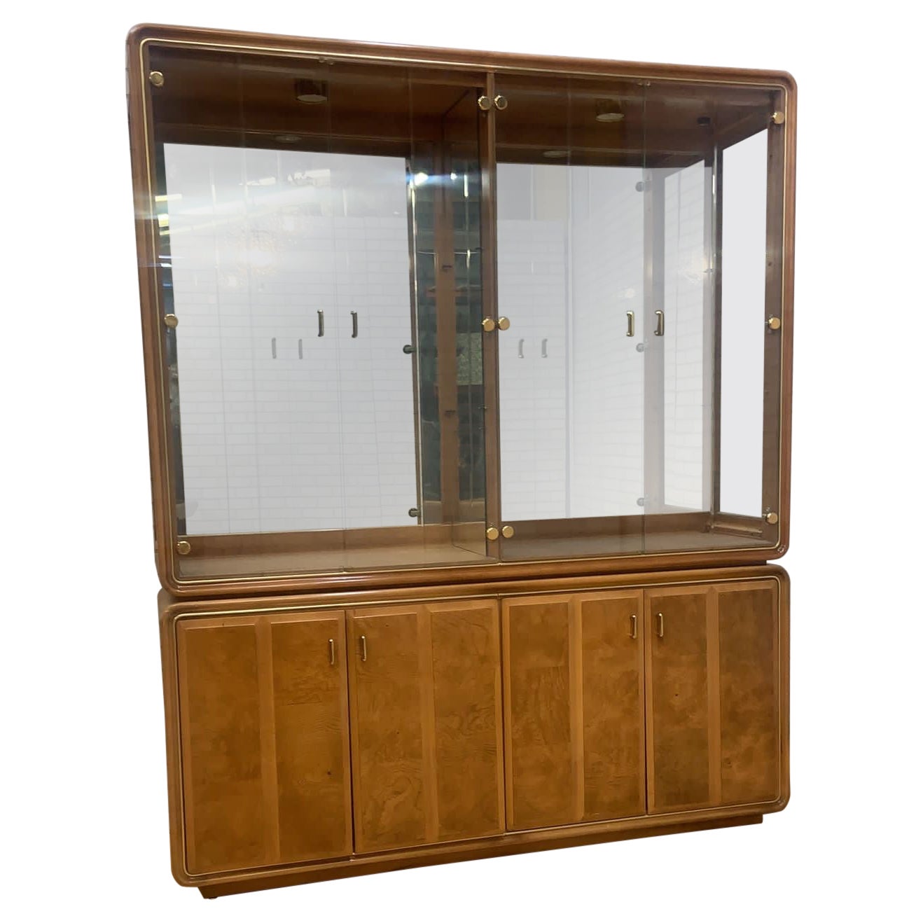 Art Deco American of Martinsville Burlwood Mirror China Cabinet For Sale