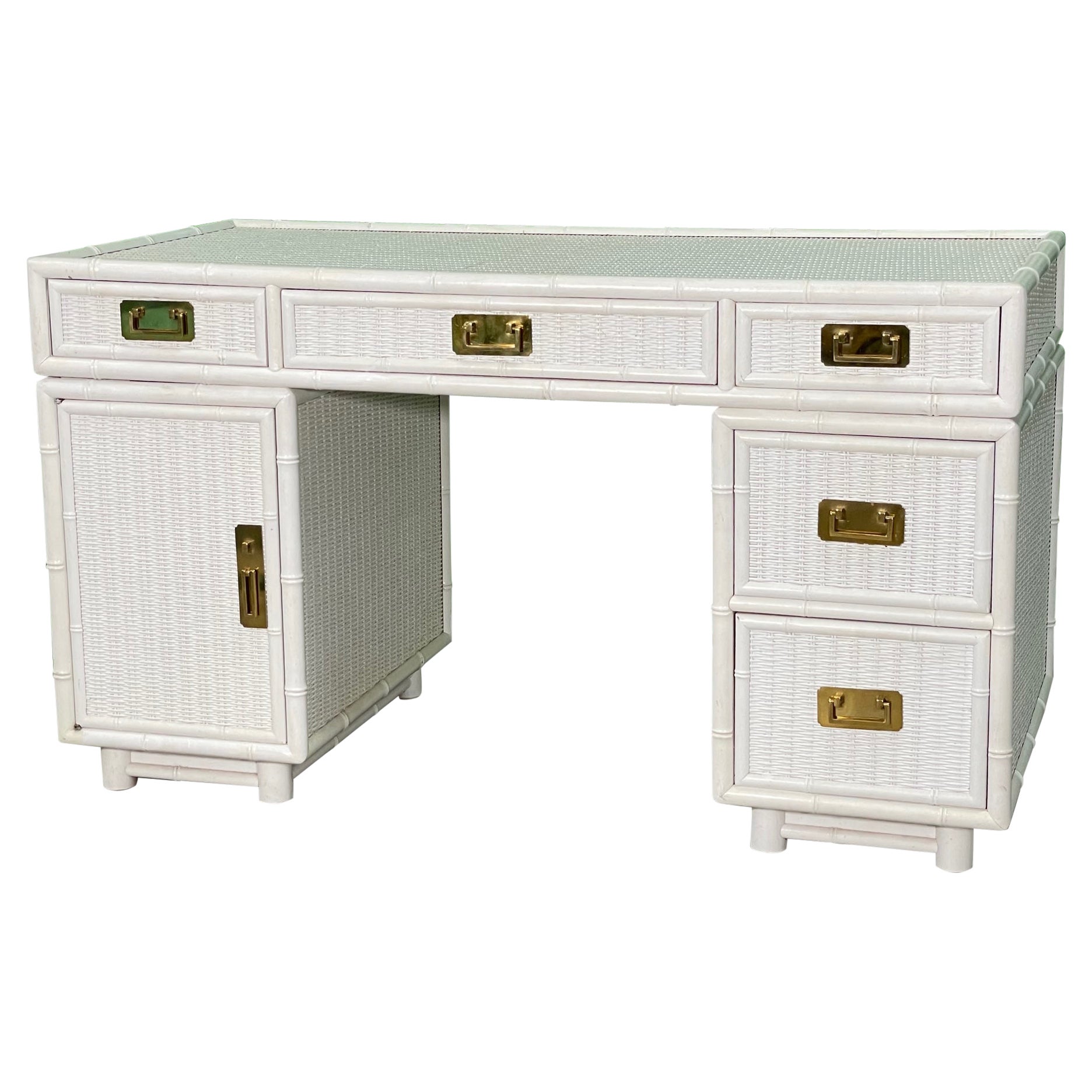 Wicker and Faux Bamboo Writing Desk For Sale