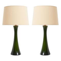 Pair of Green Glass Table Lamps by Berndt Nordstedt