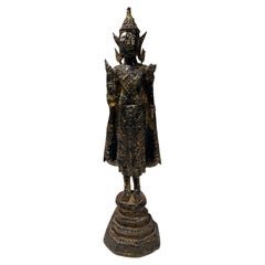 Thai Siam Bronce Dorado Reino Rattanakosin Buda de pie Templo Santuario, 1800s