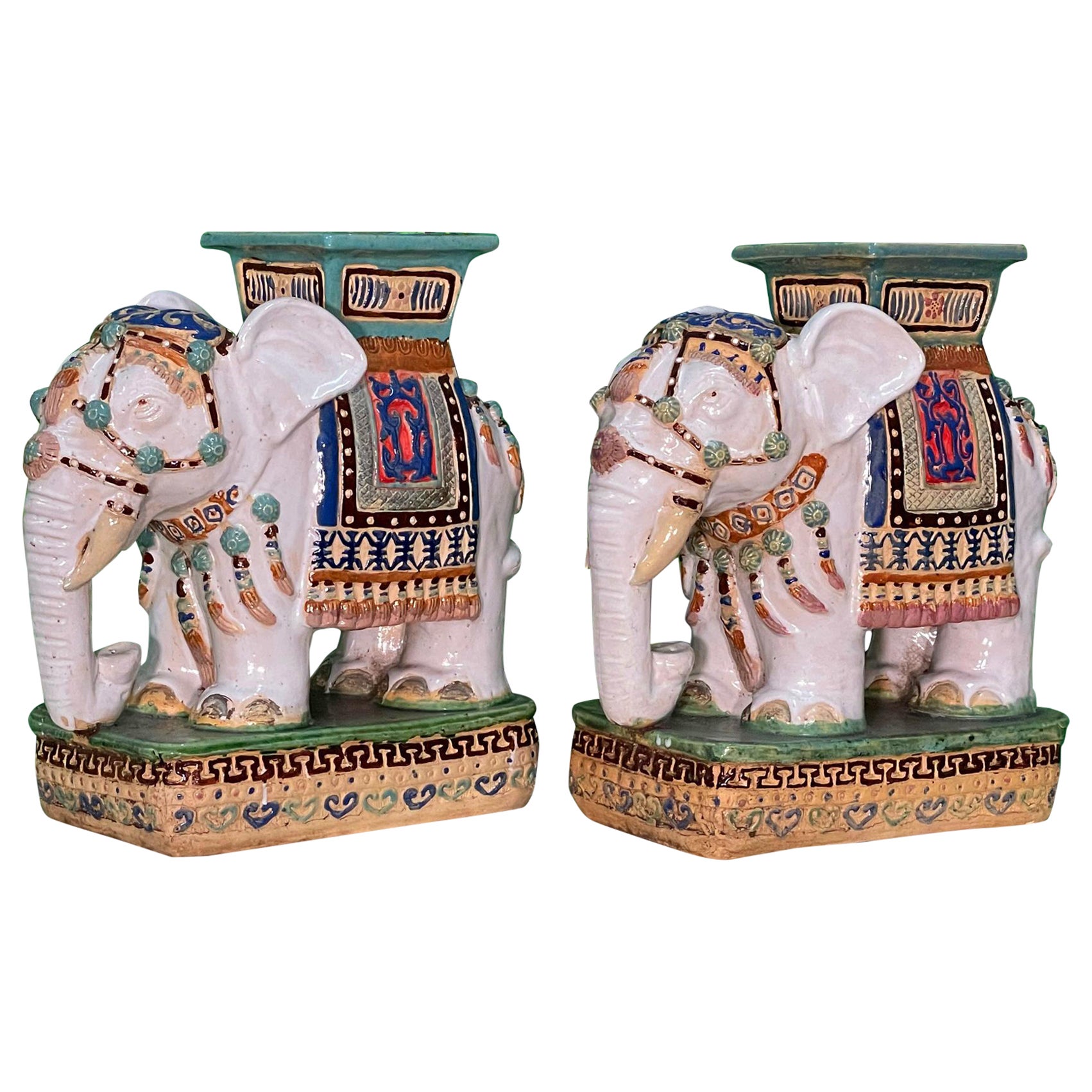 Midcentury Glazed Terracotta Elephant Stools