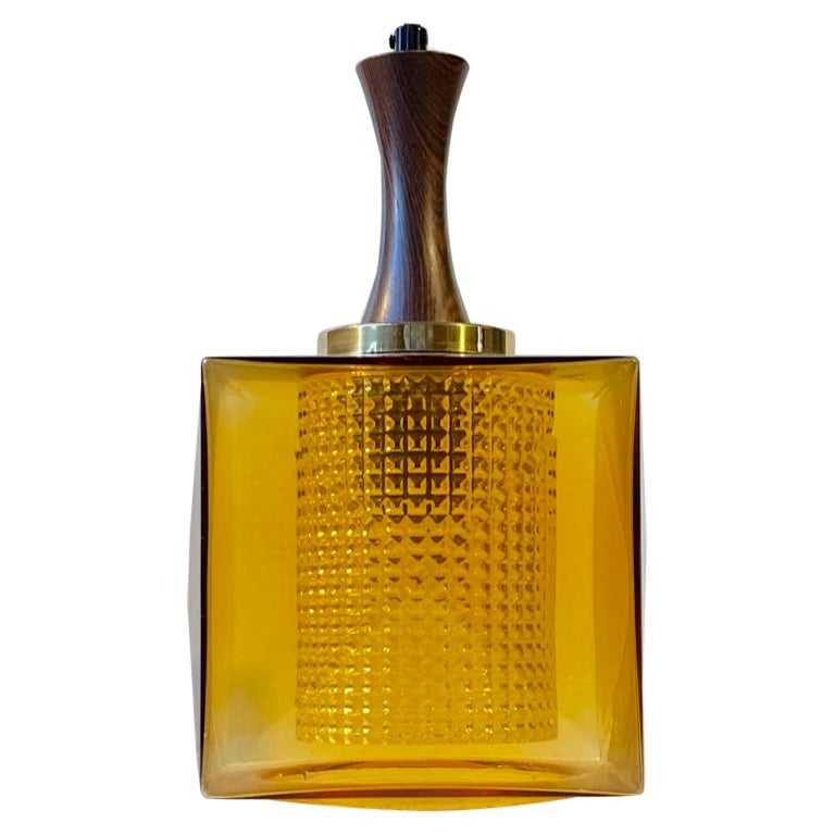 Orrefors Sweden Cubic Hanging Lamp in Amber Glass  For Sale