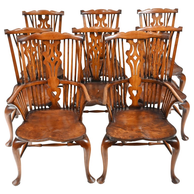 Set 8 Windsor Chairs Yew Farmhouse Dining Furniture For Sale at 1stDibs