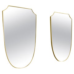 Vintage a Pair of Brass Shaped Wall Mirrors, Italy, 1950s